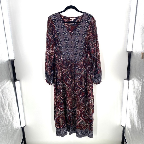 Knox Rose Dress Long Sleeve Sz‎ XL Paisley Print Midi Boho Bohemian Peasant - Picture 7 of 13
